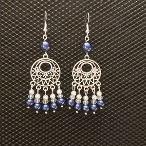 3/$20 | Silver, white and navy blue chandelier earrings